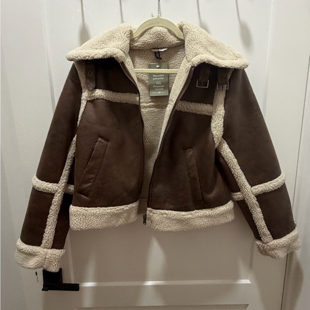 H&M Cream Sherpa Fleece Aviator Jacket